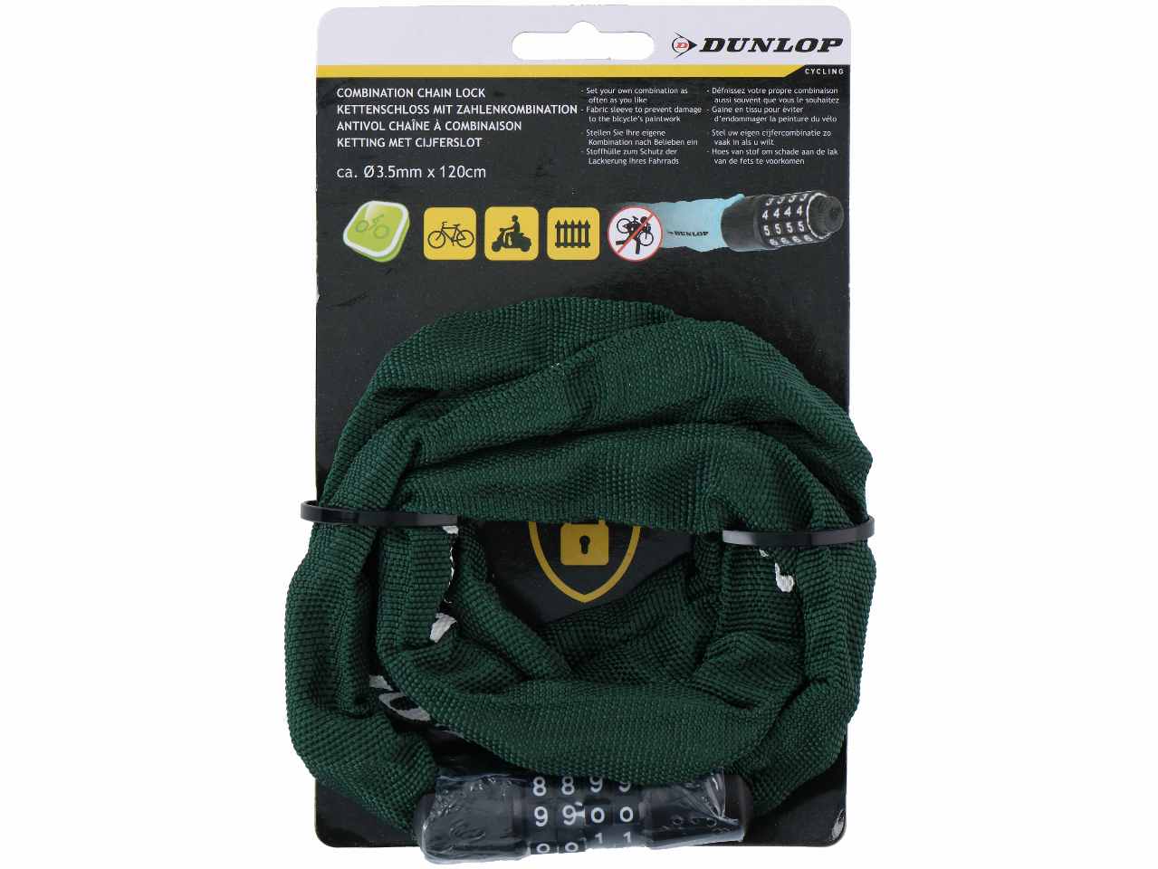 Dunlop lucchetto per bicicletta con combinazione 58cm 6 colori assortiti