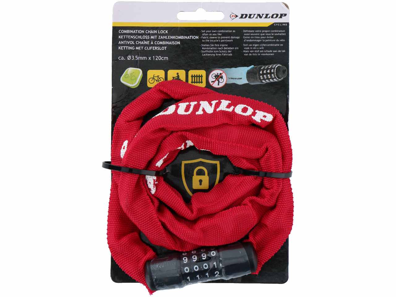 Dunlop lucchetto per bicicletta con combinazione 58cm 6 colori assortiti