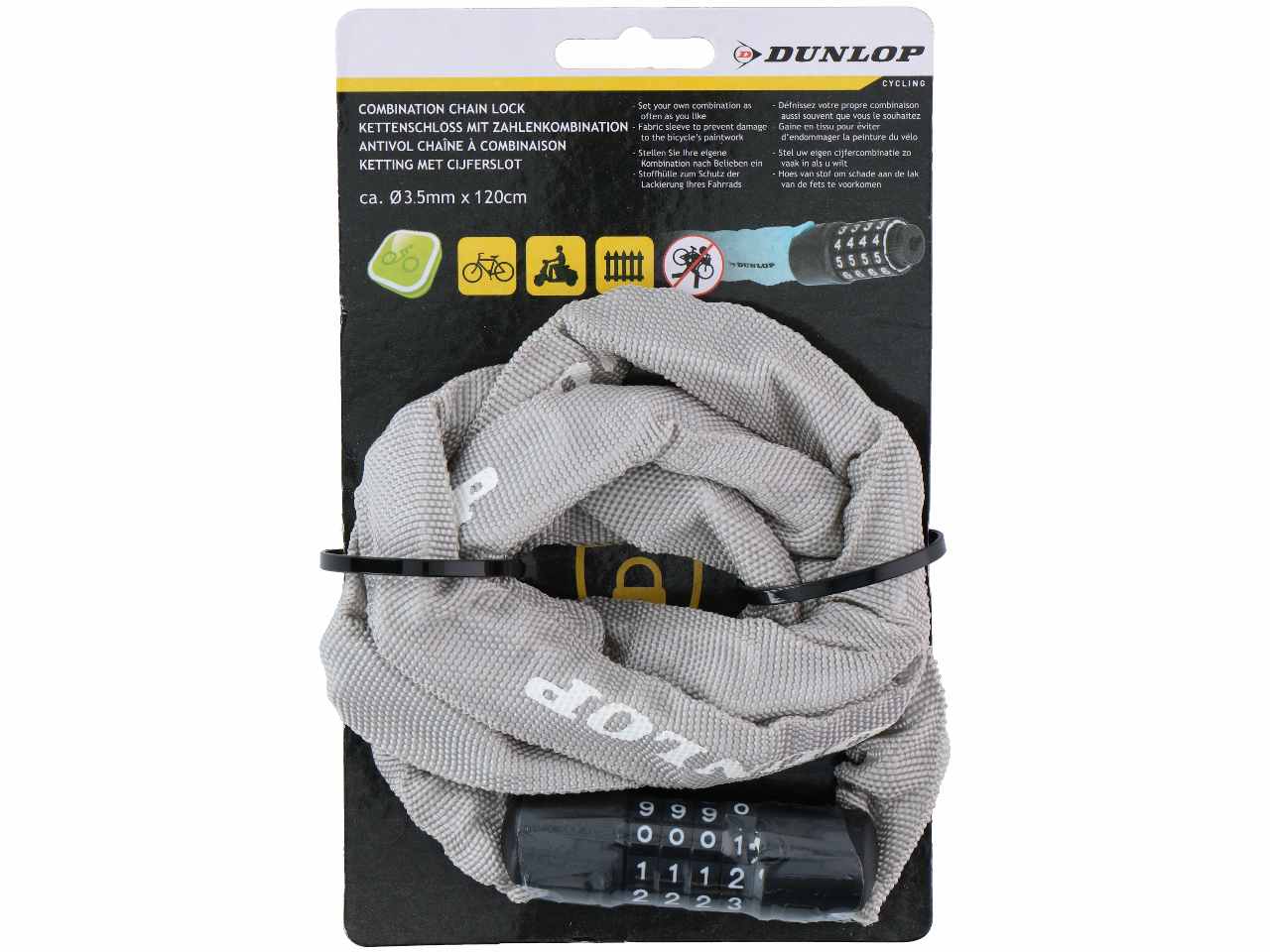 Dunlop lucchetto per bicicletta con combinazione 58cm 6 colori assortiti