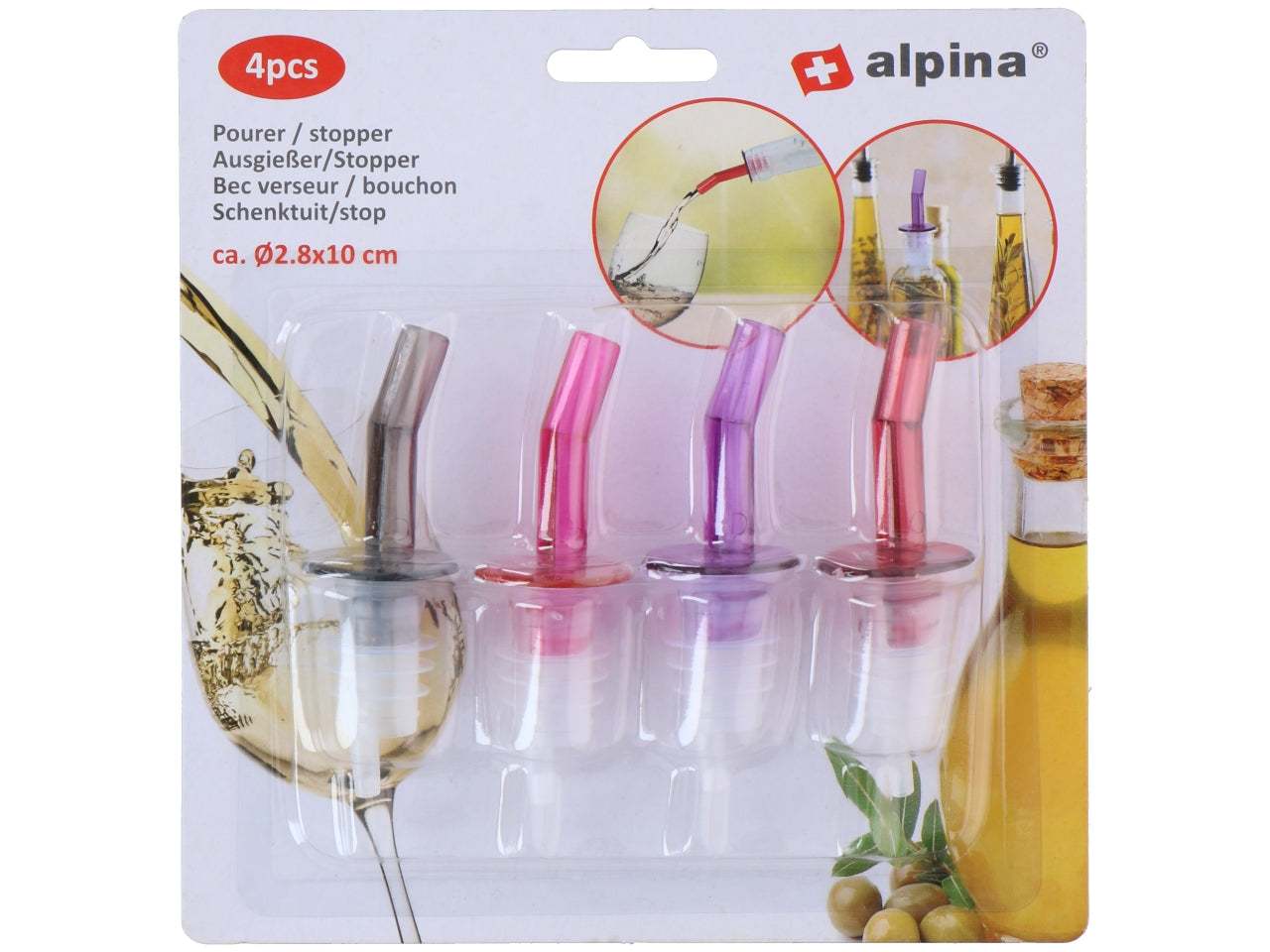 Pourer e stopper per bottiglie 2,8x10cm 4 colori assortiti