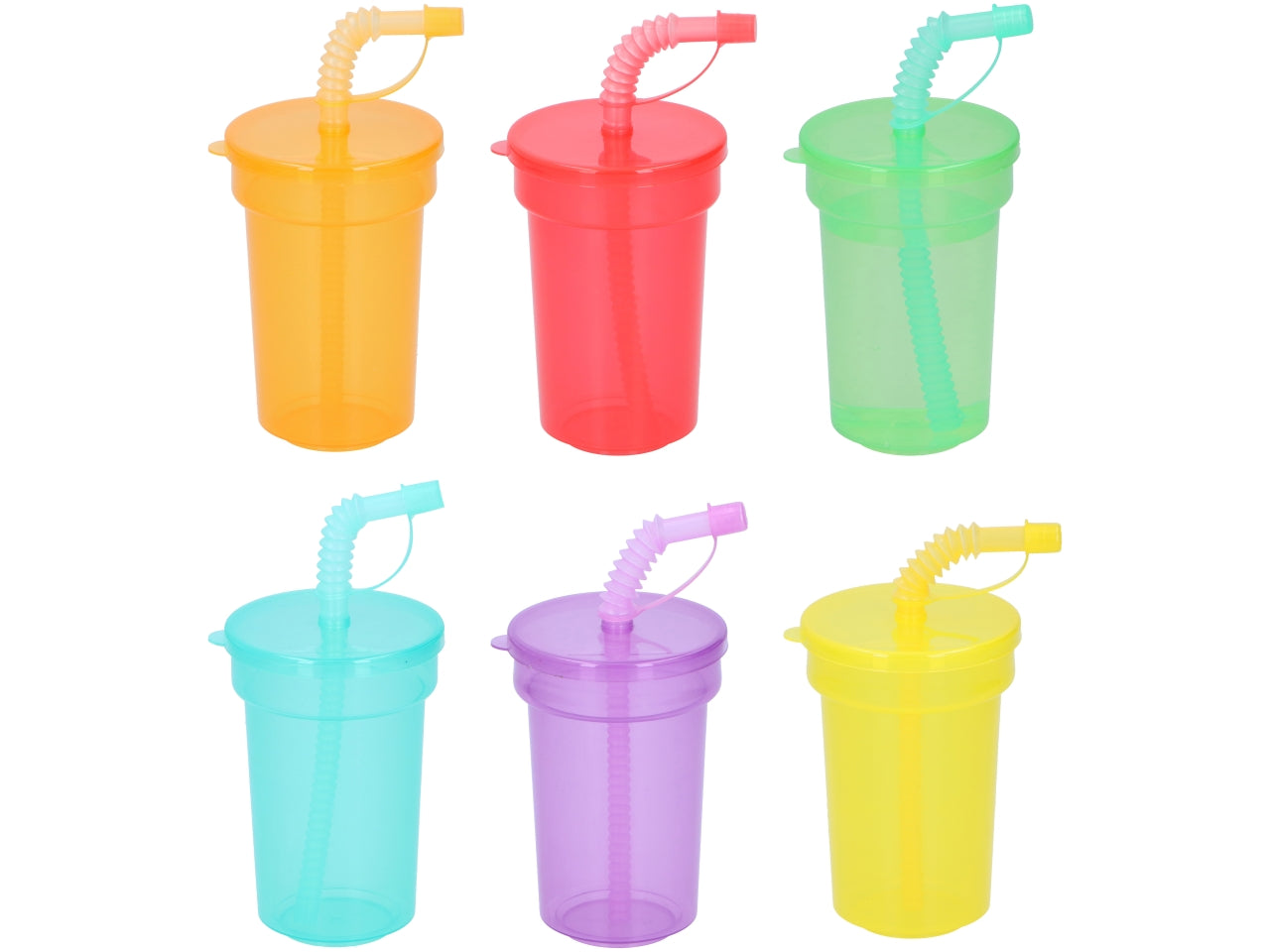 Set di 6 bicchieri colorati con cannuccia in polipropilene 390ml 8x12,3cm