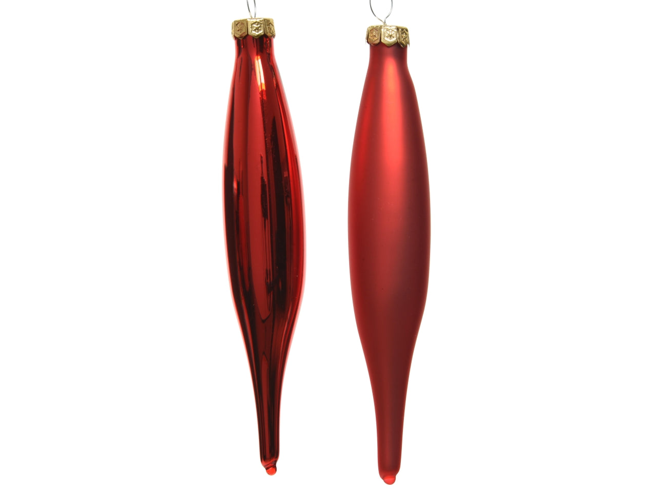 Pendente di vetro rosso opaco e lucido a forma di ghiacciolo d.3xh.15 cm, set da 6 pezzi - Decoris