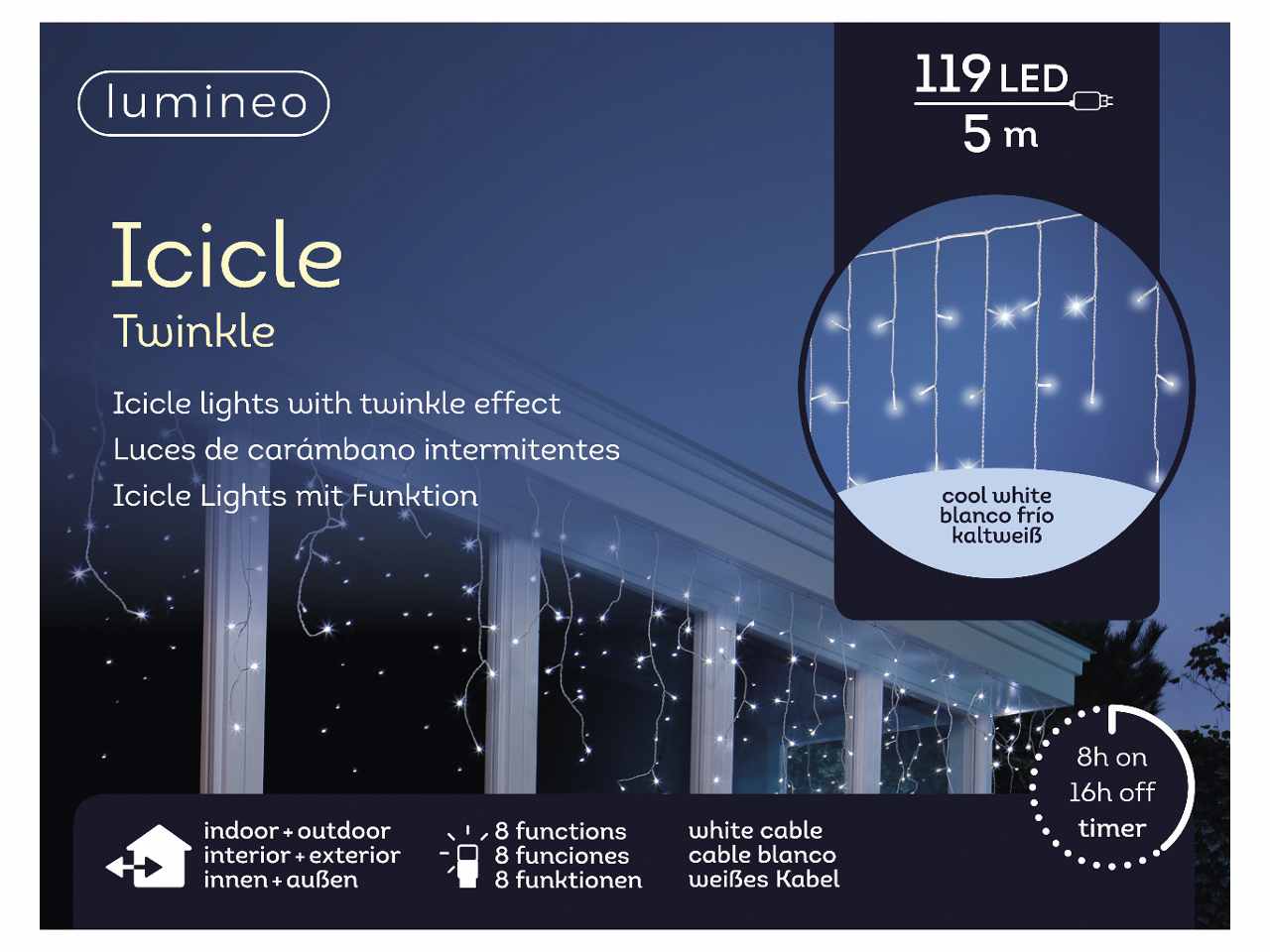 Tenda 119led bianco freddo 5metri con 8 funzioni uso esterno