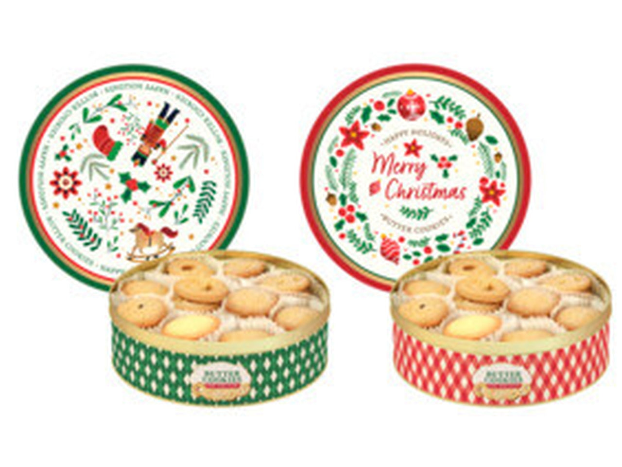 Scatola in latta natalizia con biscotti in 2 assortimenti