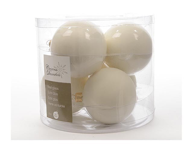 Palline di natale in vetro finitura smaltata e opaca colore bianco lana misura d.8cm
