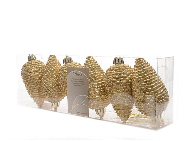Pendente natalizio pigna oro 4,5x8cm - 6 pezzi