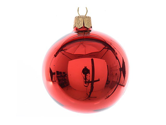Palla di natale in vetro finitura lucida colore rosso natalizio misura d.15cm