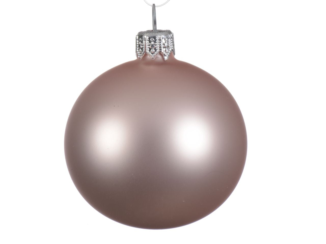 Palla di natale in vetro finitura opaca colore rosa tenue misura d.15cm
