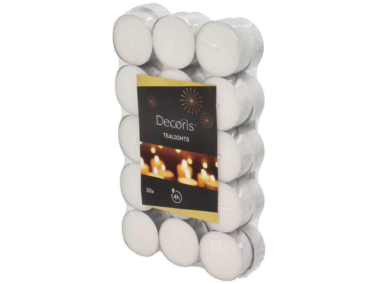30 candele tealight bianche in paraffina, durata 4 ore - 30 pezzi - h.1,5xd.3,9cm - Kaemingk