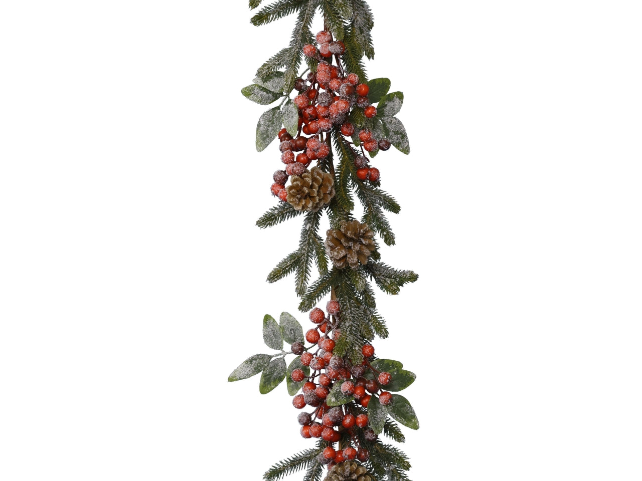 Ghirlanda con bacche rosse glassate, pigne ad effetto innevato 15x176 cm Everlands