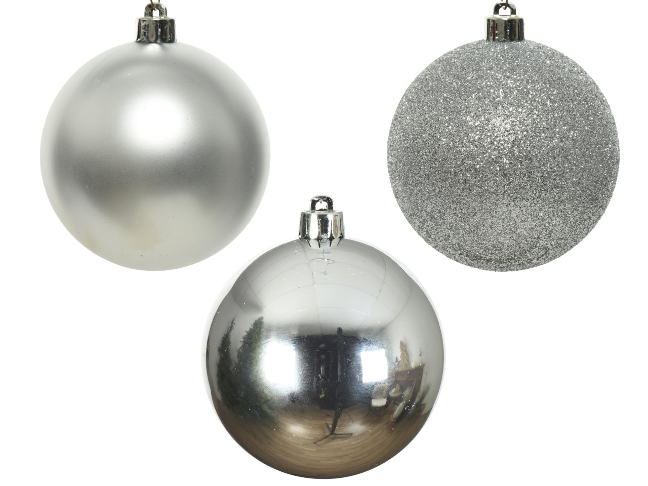 Palla di natale argentata lucida opaca glitterata in plastica d.8 cm, set da 34 palle - Decoris
