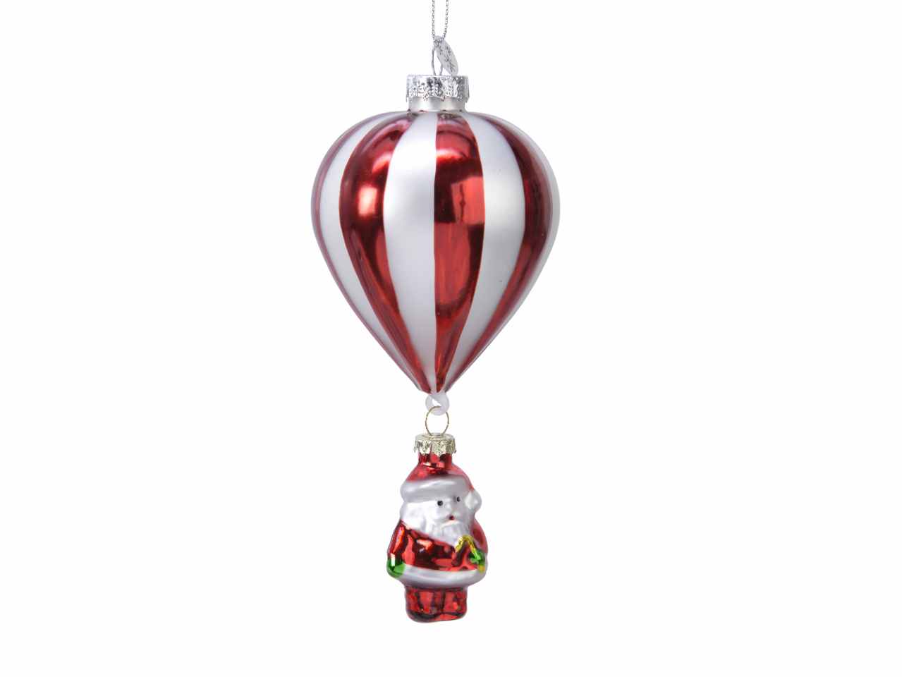 Mongolfiera in vetro con babbo natale 15xd.7cm rosso/bianco