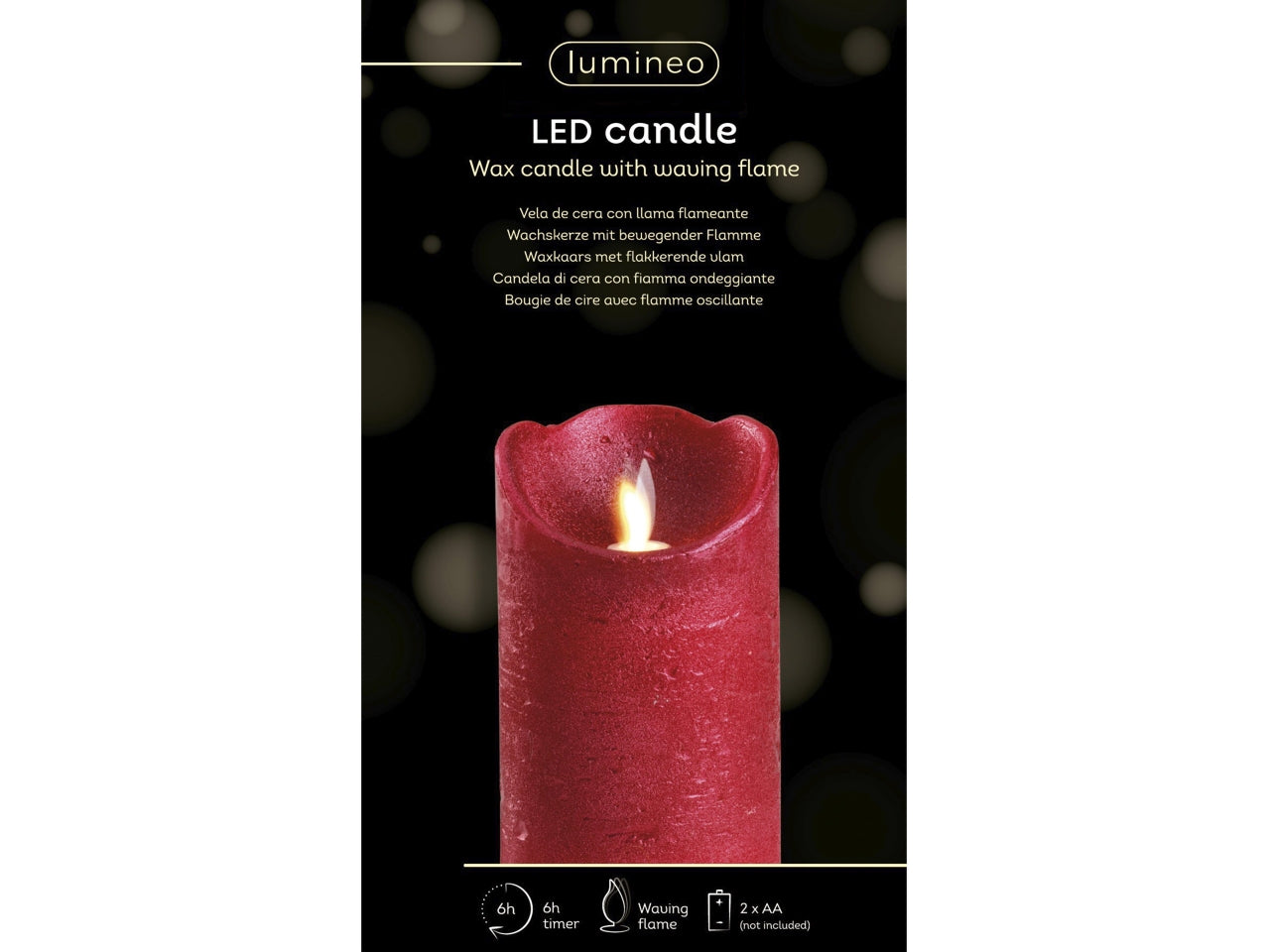 Candela cilindrica a led rossa con fiamma ondeggiante bianco caldo d.7,5x12,5cm Decoris