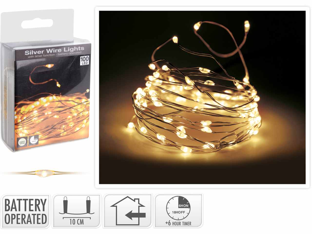 Cavo 100led caldo batteria piu' timer