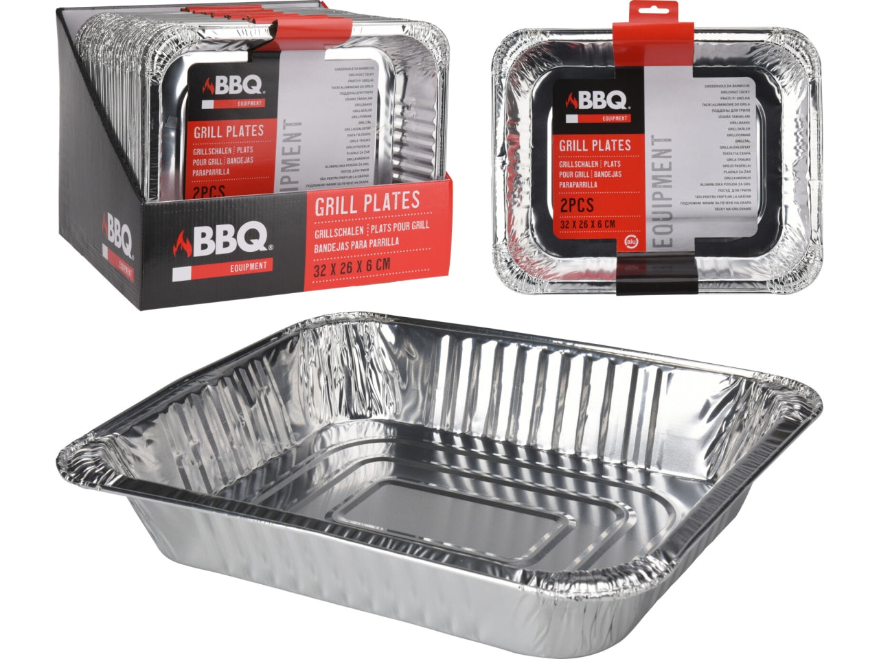 Set di 2 Vaschette Rettangolari in Alluminio Koopman - Ideali per Conservazione Monouso, Colore Argento - 32x26 cm