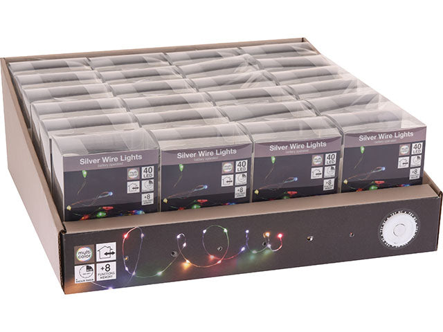 Catena filo argentato 40 microled multicolor batteria timer ax9720910