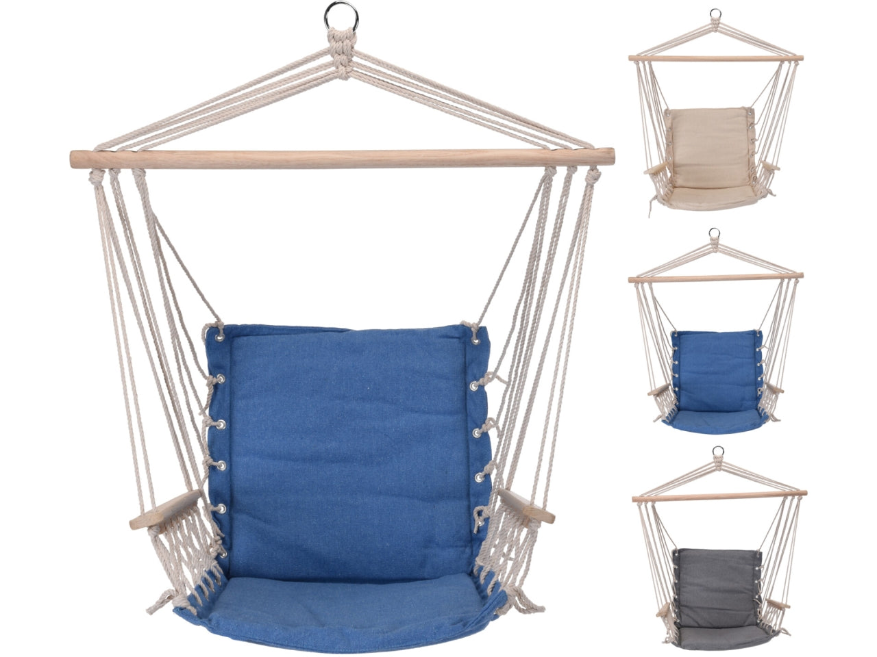 Sedia sospesa a dondolo in cotone con supporto in corda e legno colori assortiti - 90x75 cm - Koopman