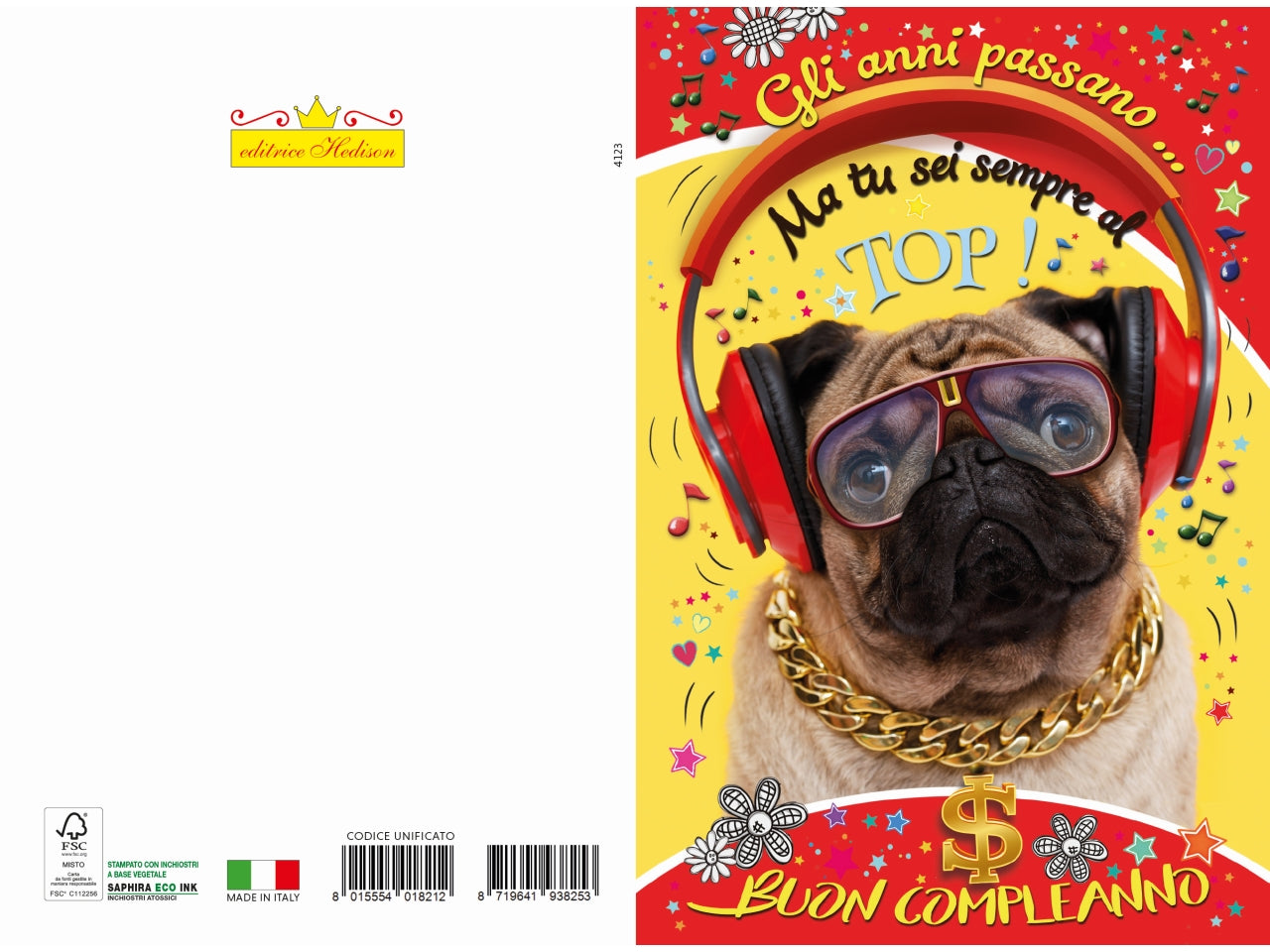 Biglietto auguri humor cane carlino
