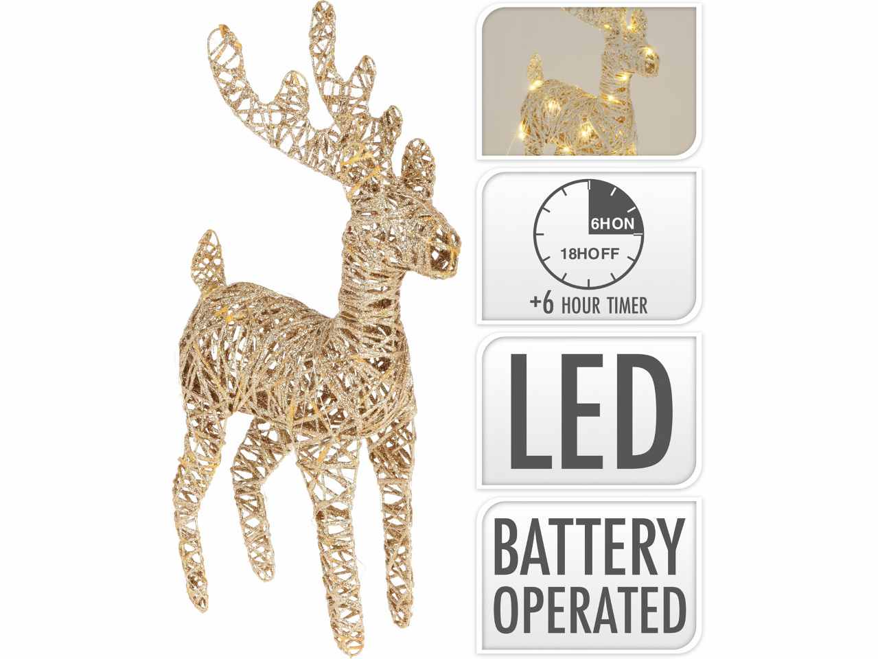 Renna 45cm con 50led glitter oro