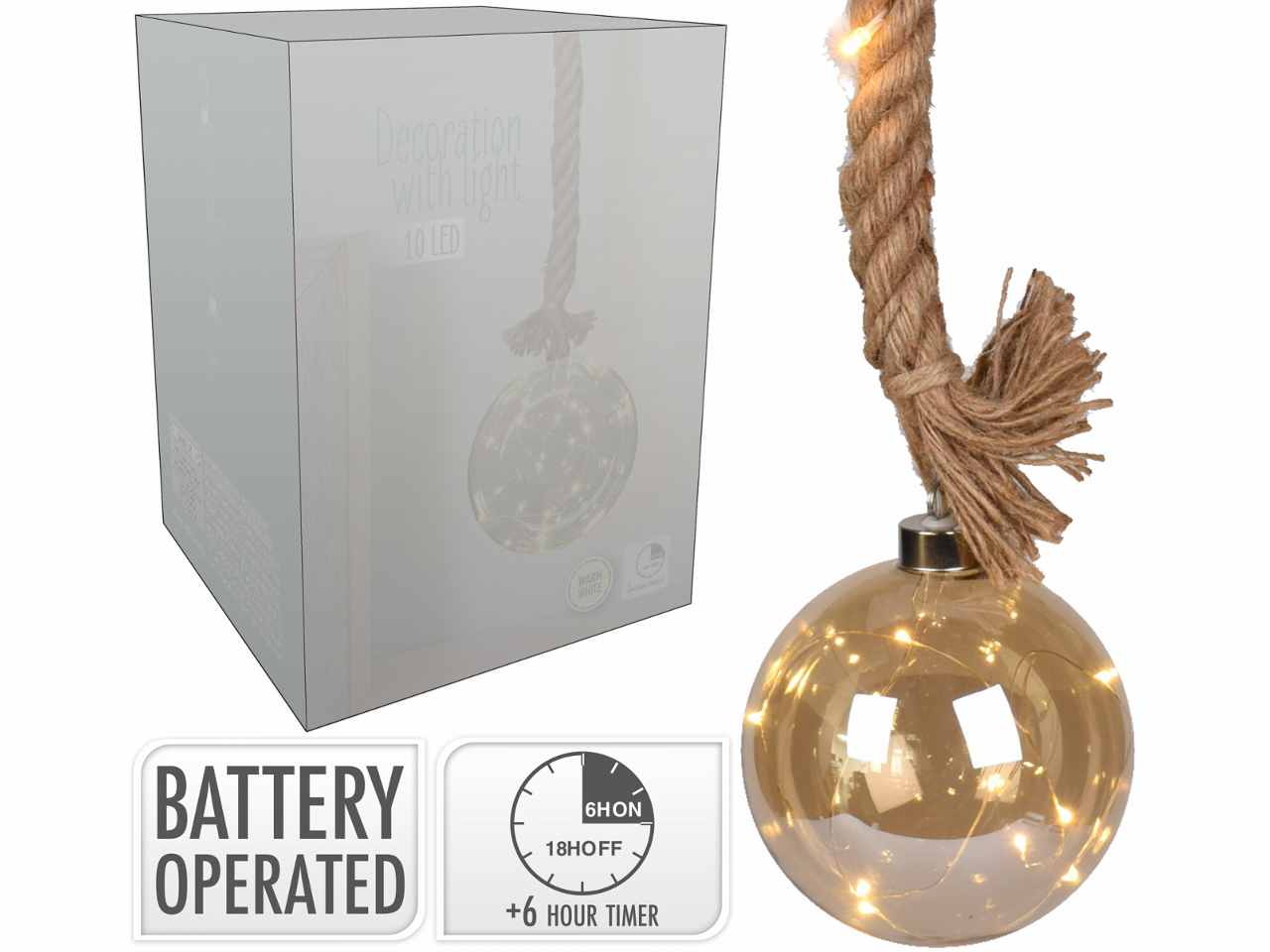 Sfera vetro 12cm con 19led bianco caldo e abr522530