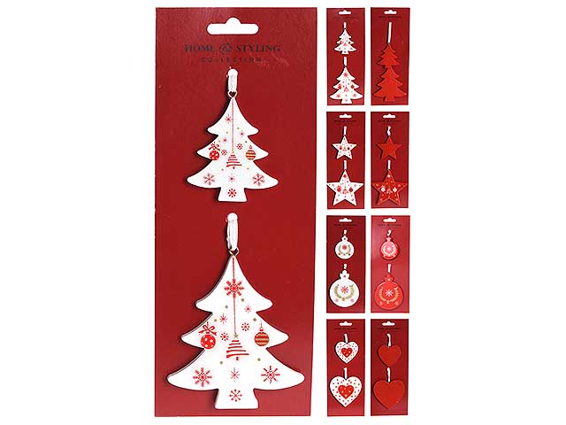 Pendente natalizio rosso in legno - 2 pezzi