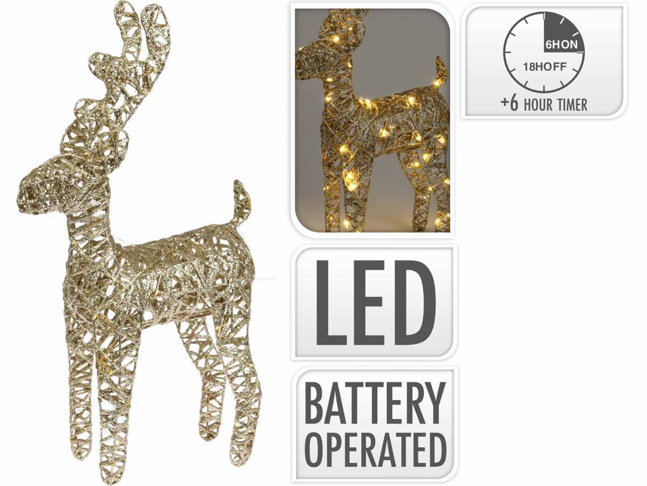 Renna 37cm con 40led glitter oro