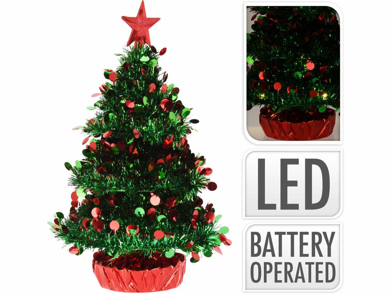 Albero di natale 34cm con led e funzionamento a batteria