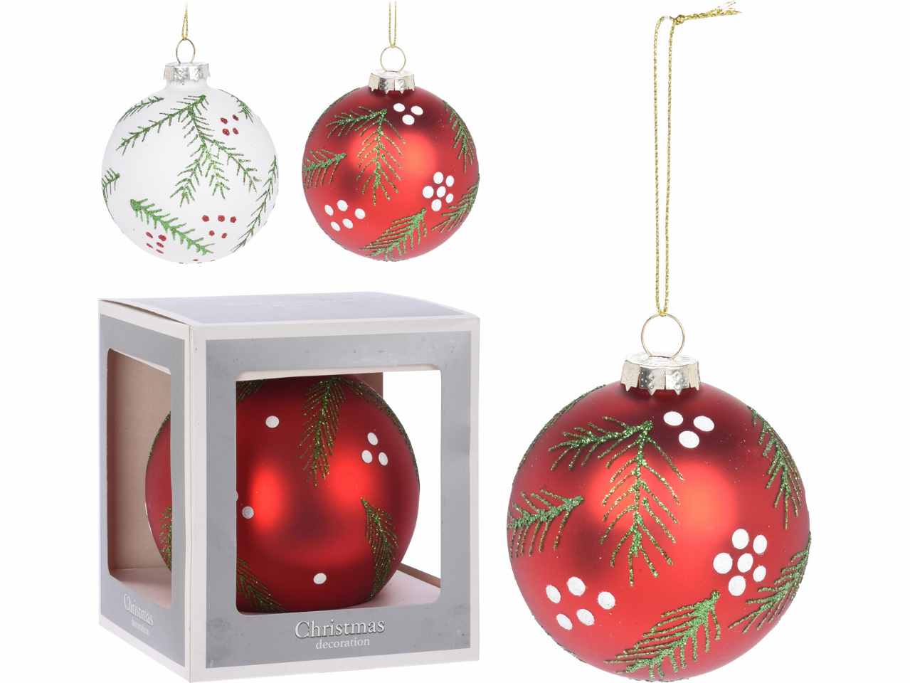 Sfera in vetro rosso/bianco 14cm act504950