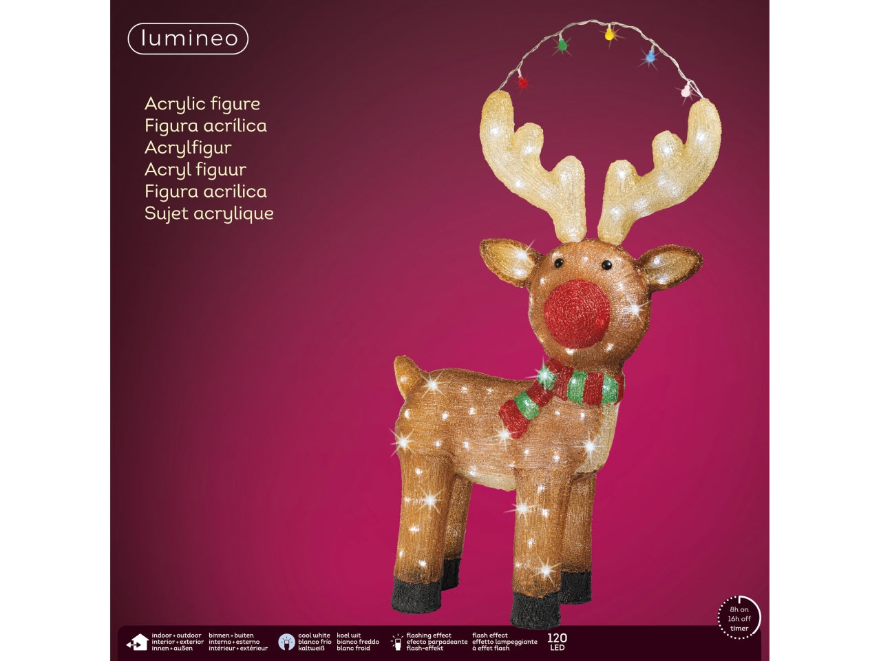 Renna decorativa con led 27x61x85cm effetto lampeggiante marrone per uso esterno