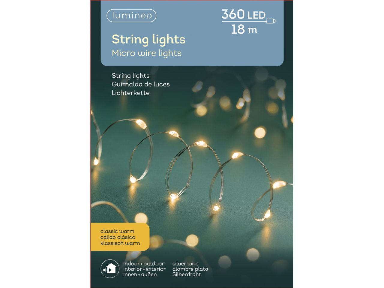 Luci natalizie micro led a stringa fisse per uso esterno colore argento bianco caldo misura lun.1795cm misura del led micro numero di led 360