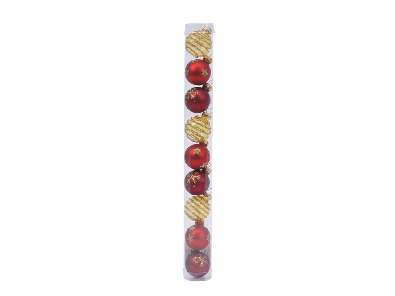 Sfera in vetro d.3cm 9pezzi nei colori rosso e oro