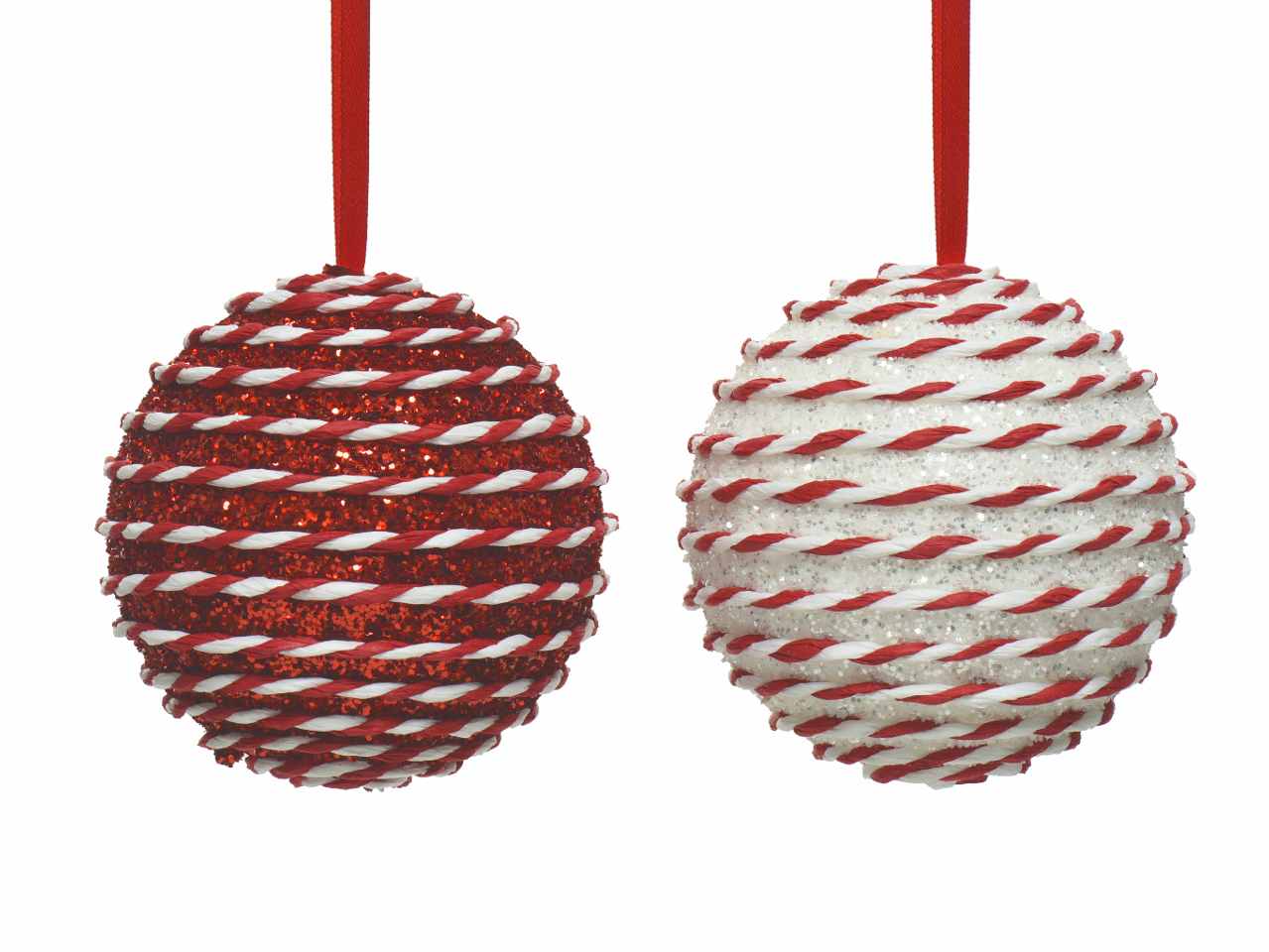 Sfera con glitter d.10cm rosso/bianco