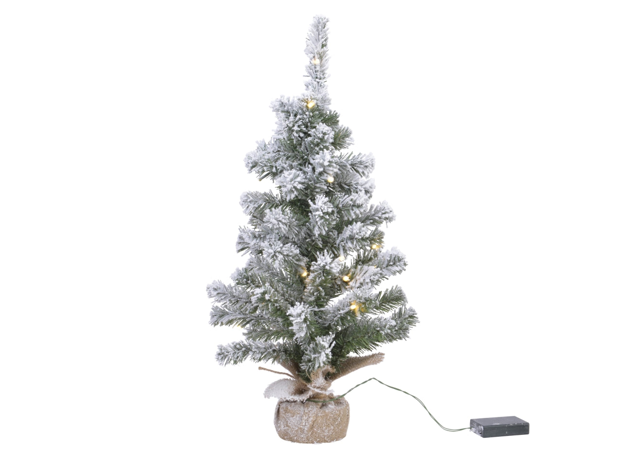 Alberello di natale mini con led innevato verde con base in juta d.35x60 cm - Everlands