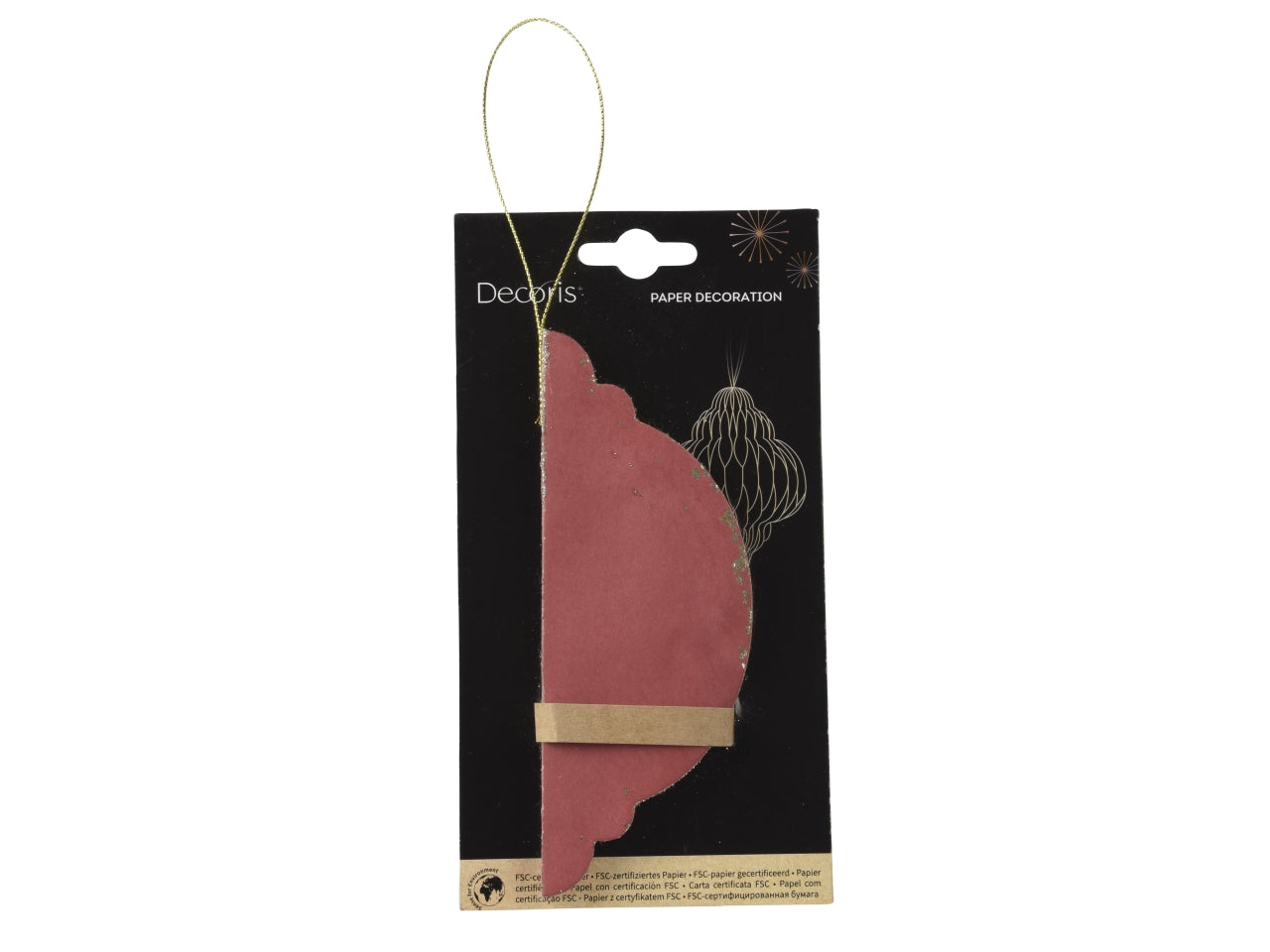 Pendente palla in carta d.11,25x15cm rosso bordo verniciato champagne chiusura megnetica