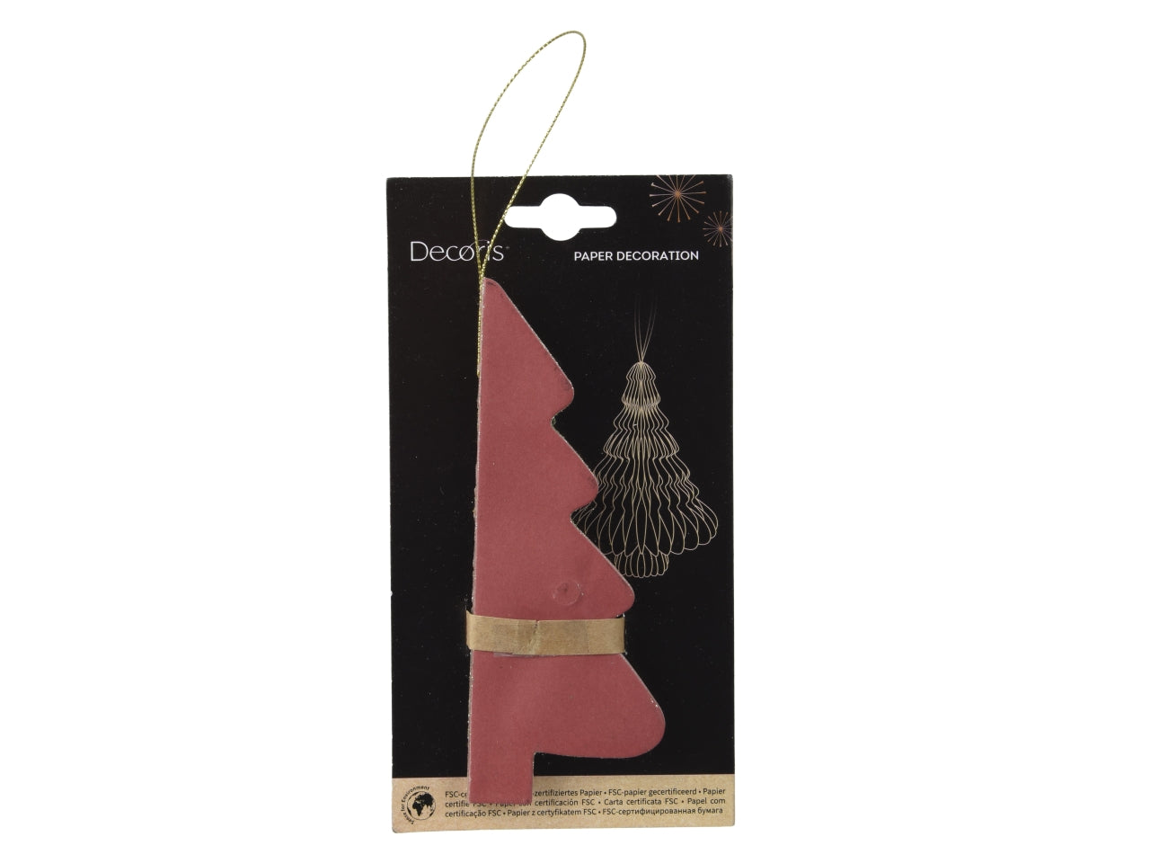 Pendente alberello in carta d.11,25x15cm rosso bordo verniciato champagne chiusura magnetica