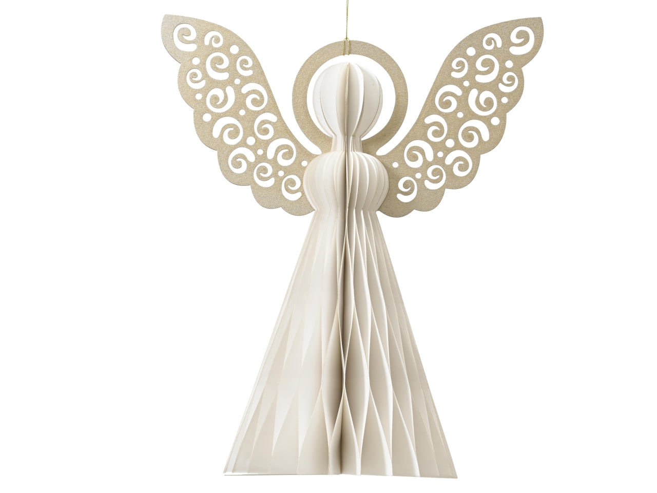 Pendente natalizio angelo in carta bianco bordo glitterato chiusura magnetica d.33x40 cm - Decoris