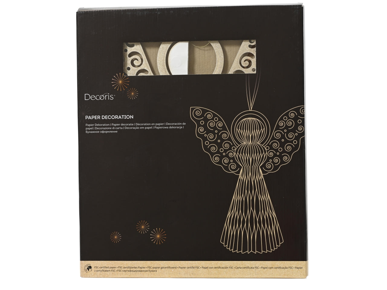 Pendente natalizio angelo in carta bianco bordo glitterato chiusura magnetica d.33x40 cm - Decoris