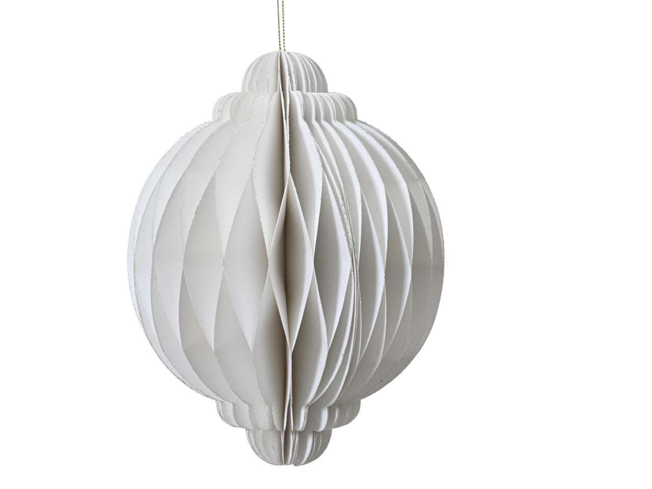 Pendente natalizio palla in carta bianco bordo glitterato chiusura magnetica d.30x40 cm - Decoris