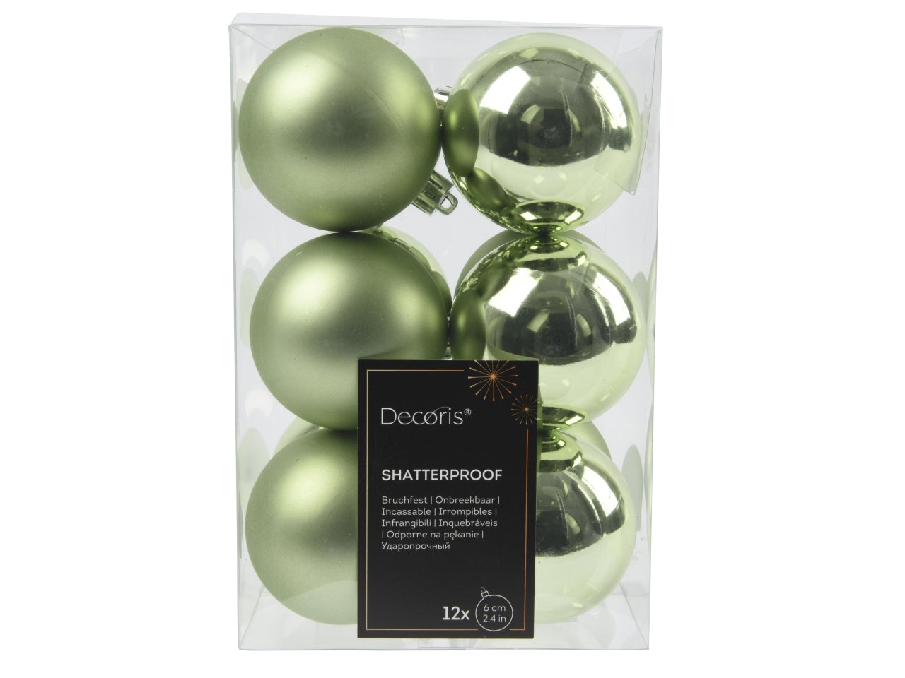 Palla natalizia tè verde opaca e lucida in plastica d.6 cm, set da 12 palle - Decoris