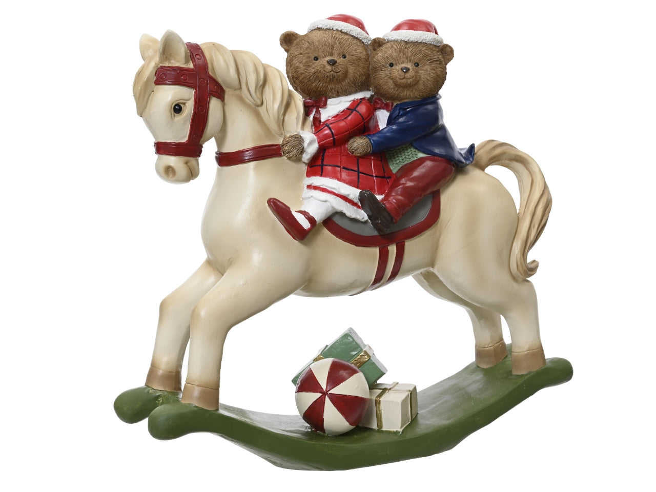Orsi in poliresina 36,5x12,5x33,5cm su cavallo a dondolo marrone
