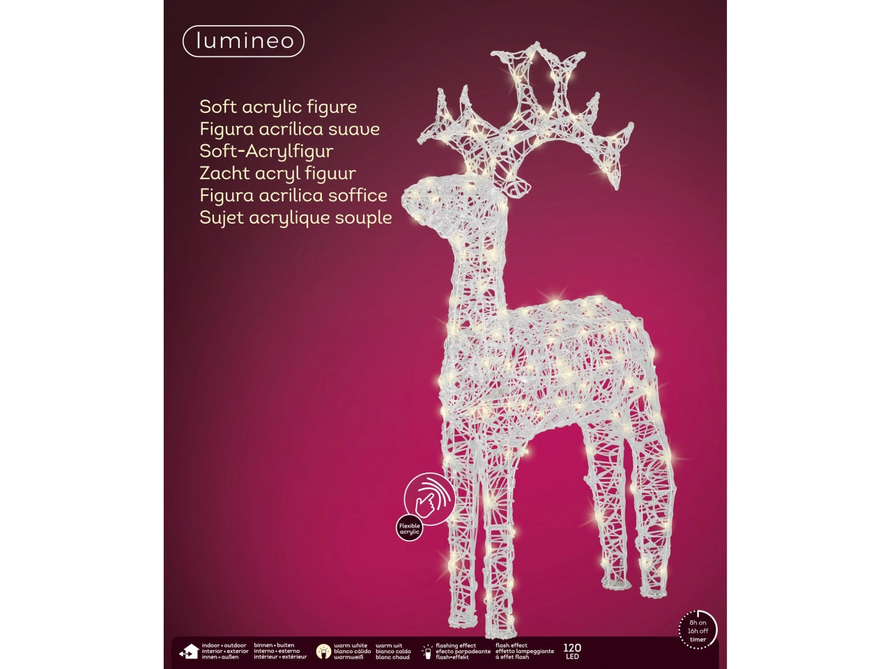 Renna 3D luminosa bianco caldo con 120 led effetto lampeggiante 72x23x116 cm - Lumineo