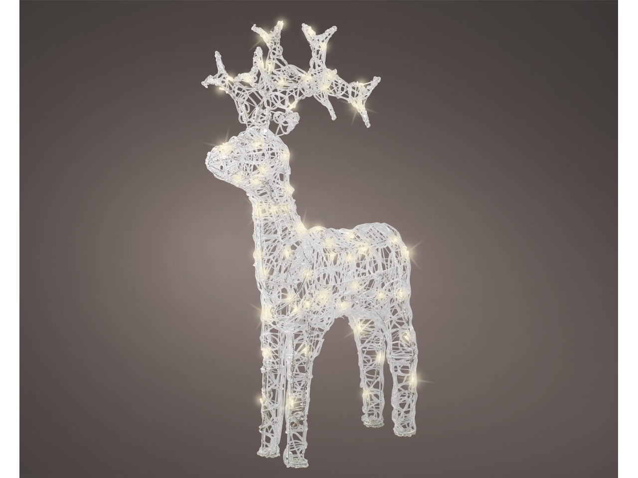 Renna decorativa morbida con led 57,5x18x89cm effetto lampeggiante bianca per uso esterno