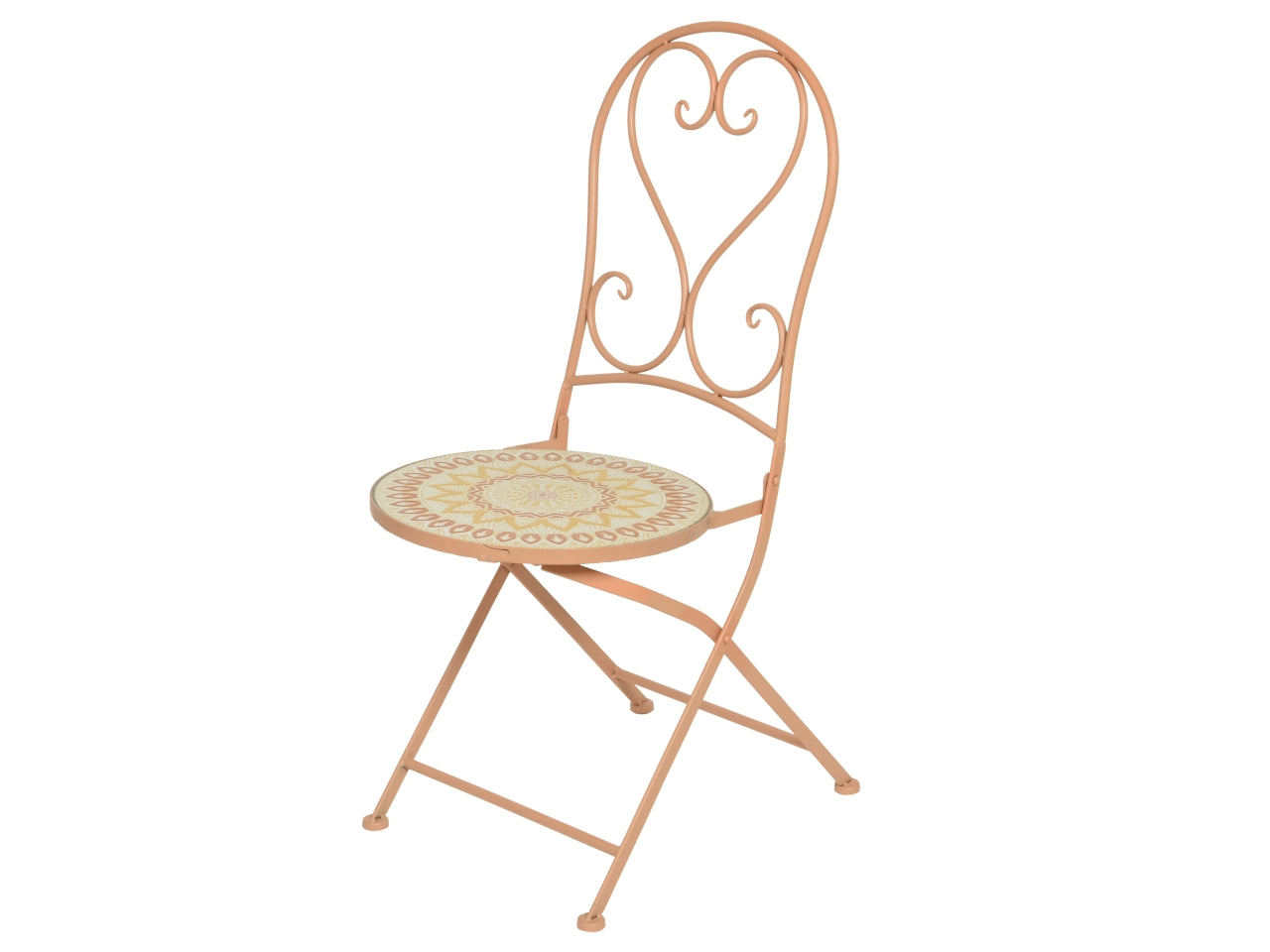 Sedia da giardino in metallo e mosaico rosa pesca pieghevole - stile classico con seduta in ceramica decorata a mano 50x39x93 cm - Kaemingk