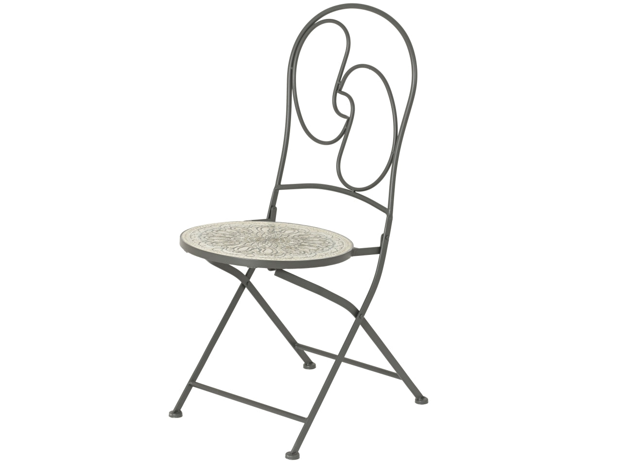 Sedia da giardino in metallo e mosaico grigio antracite pieghevole - stile moderno con seduta in ceramica decorata a mano - 50x39x93 cm - Kaemingk