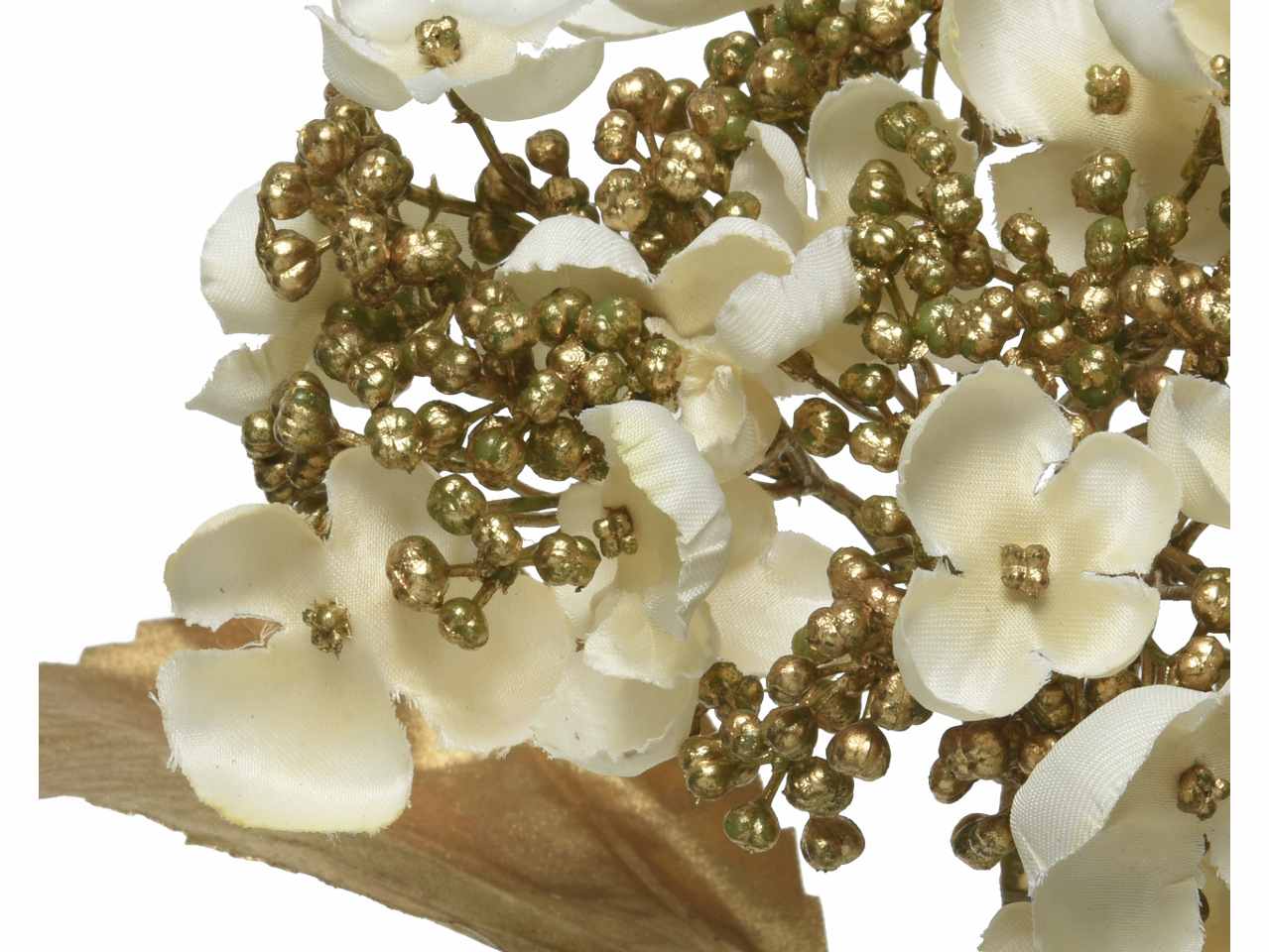 Ortensia e foglie oro 19x15x67cm crema