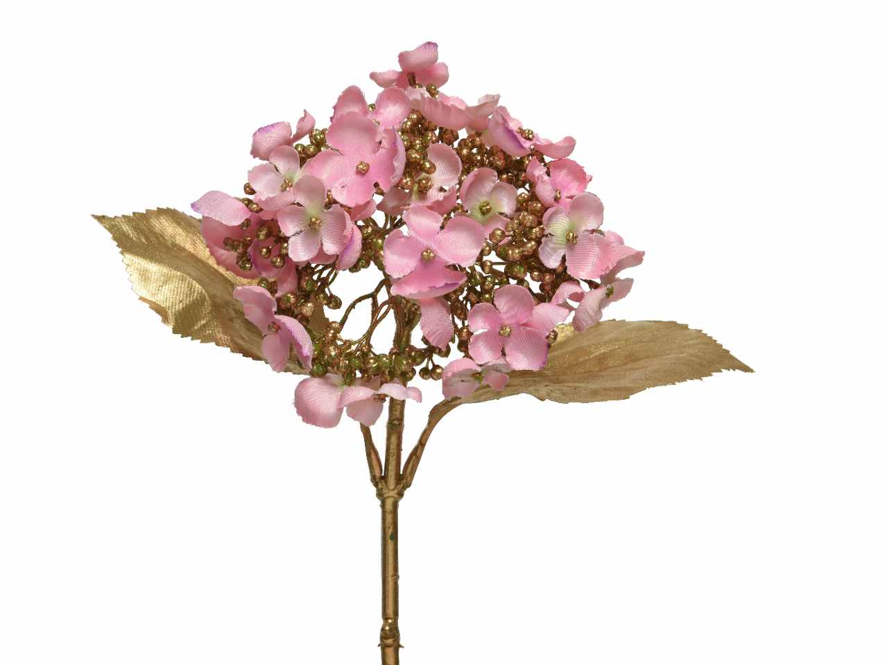 Ortensia e foglie oro 19x15x67cm cipria