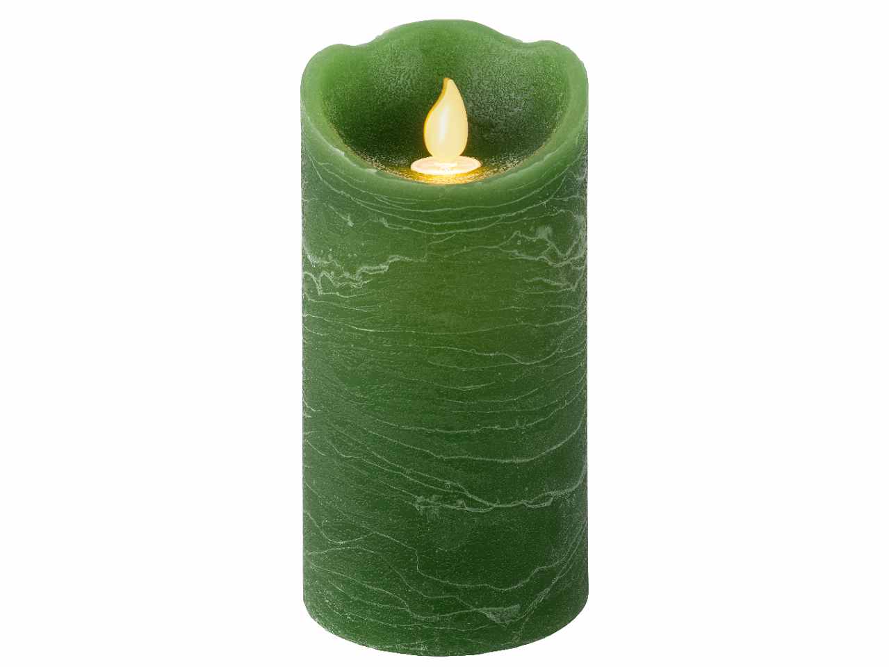 Candela verde led bianco caldo 15cm d.7,5cm funzionamento a batteria uso interno