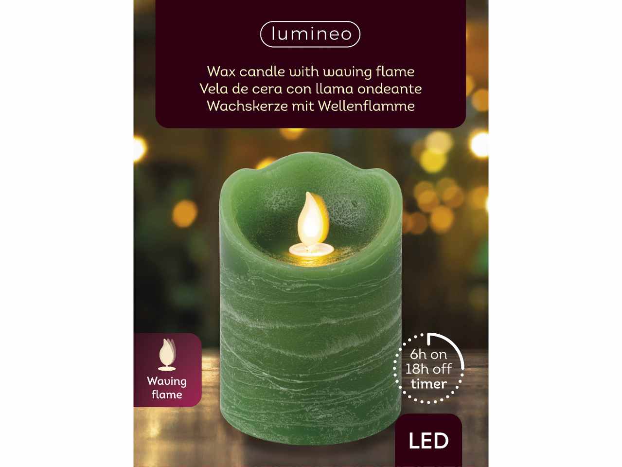 Candela verde led bianco caldo 10cm d.7,5cm funzionamento a batteria uso interno