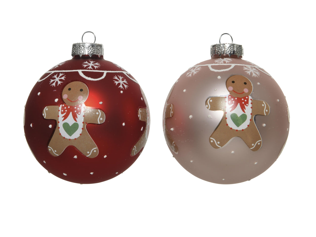 Palla di vetro d.8cm opaco decorazione omino pan di zenzero in 2 colori assortiti