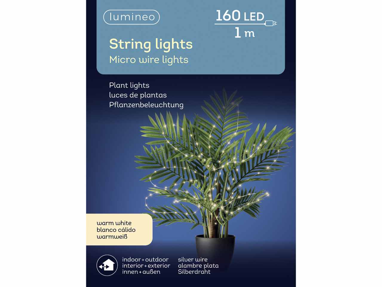 Catena luci 160microled 1metro bianco caldo uso esterno $